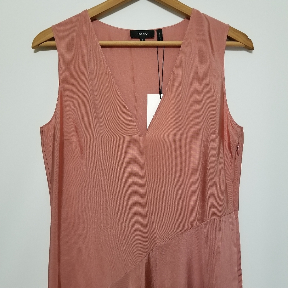 NWT Theory V-Neck Draped Maxi Dress in Deep Carnation (Rose Pink) Size 00, 0, 4 - Picture 7 of 16